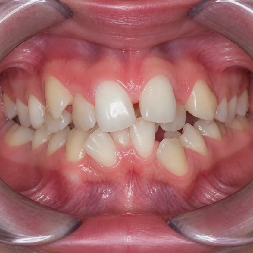 Vestibular multiloop edgewise archwire (MEAW) technique — pre-treatment clinical photograph