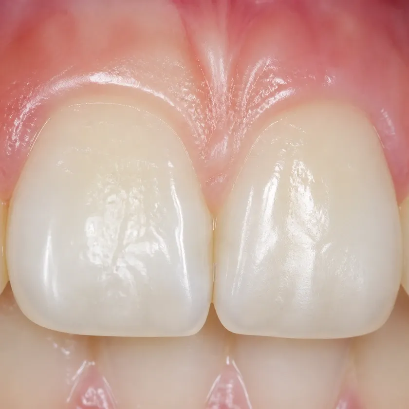 Vestibular multiloop edgewise archwire (MEAW) technique — close-up clinical photograph of the treatment result