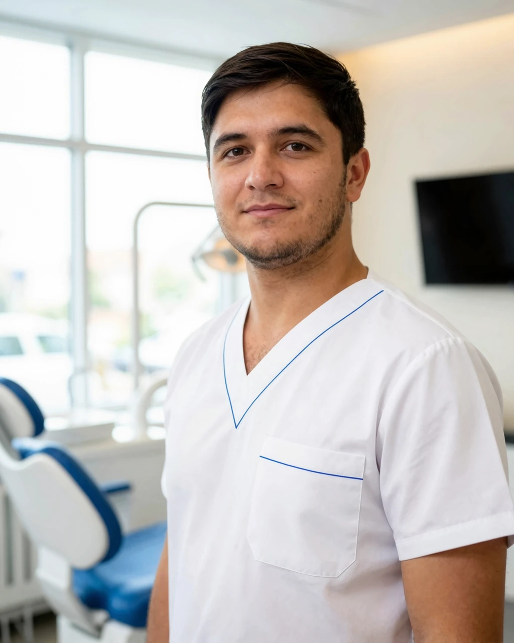 Бахаваддин Саидибурхан Хасанханулы — врач стоматологической клиники Dental-Center в Алматы, портрет в рабочей форме