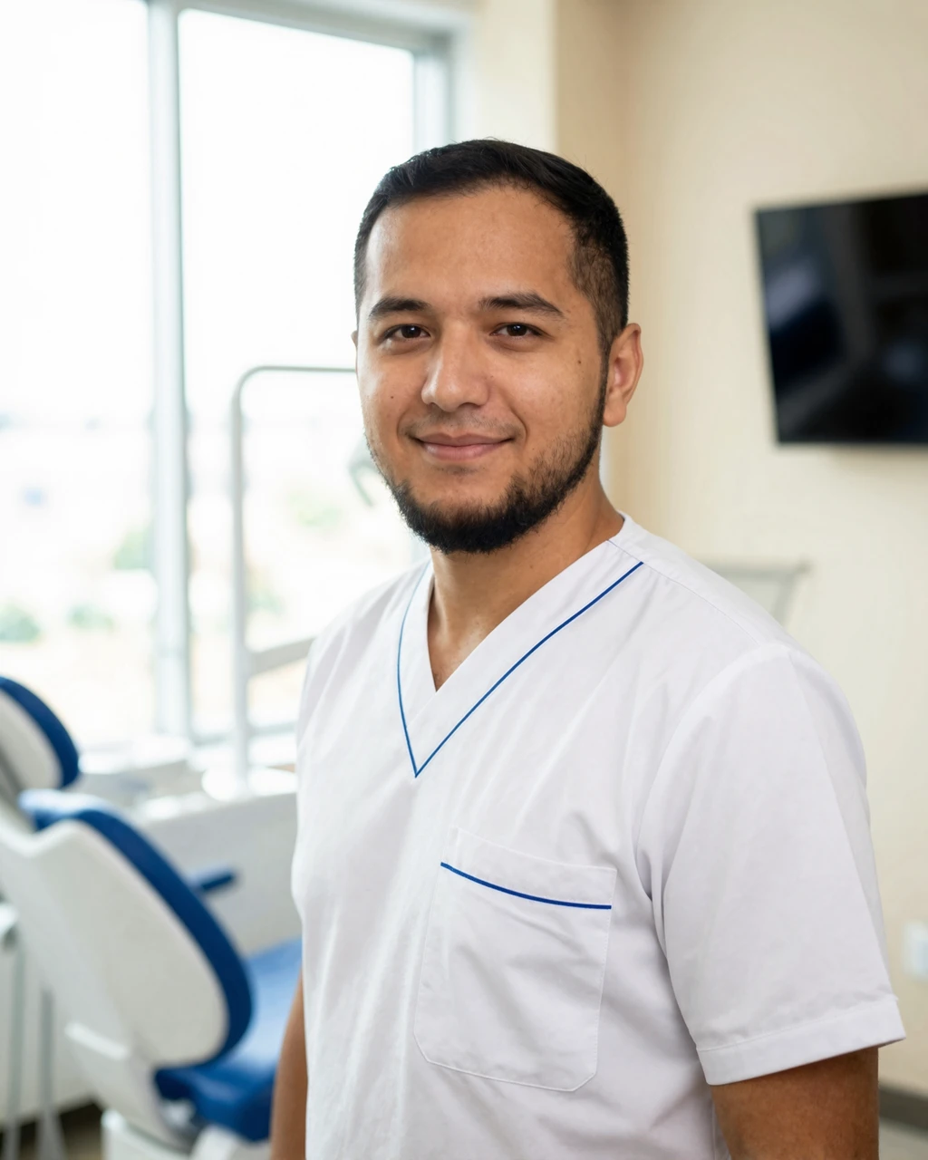Иззатилаев Шахзад Мураджанович — врач стоматологической клиники Dental-Center в Алматы, портрет в рабочей форме