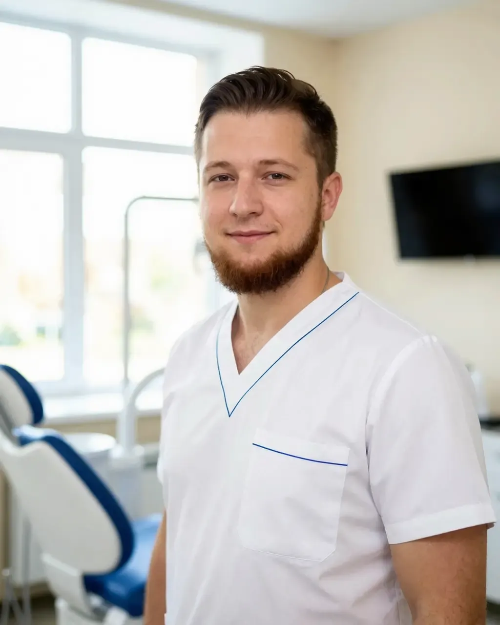 Набугоров Дмитрий Андреевич — врач стоматологической клиники Dental-Center в Алматы, портрет в рабочей форме