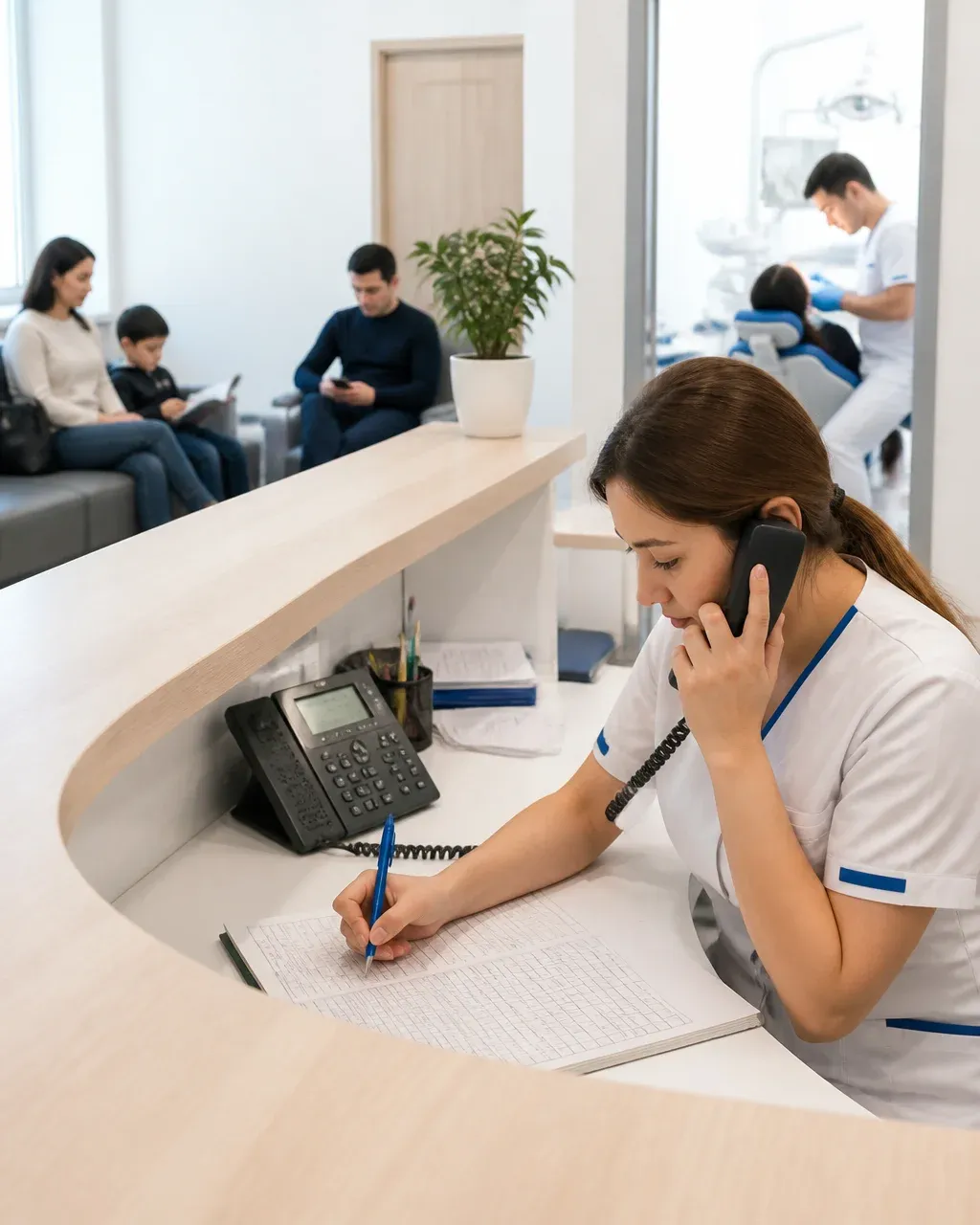 The clinic administrator schedules the patient's appointment by phone