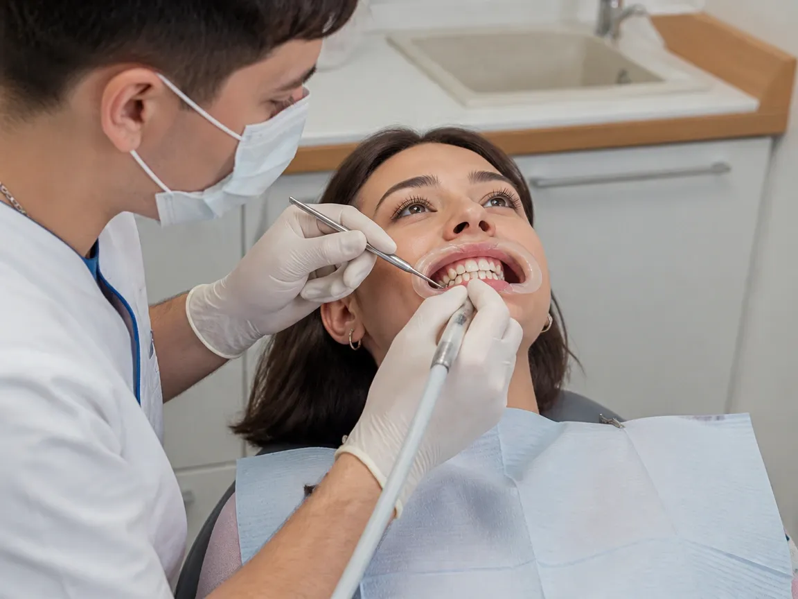 The treatment stage itself: the doctor's gloved hands working in the oral cavity — an illustration for the section "Preparing for surgery"