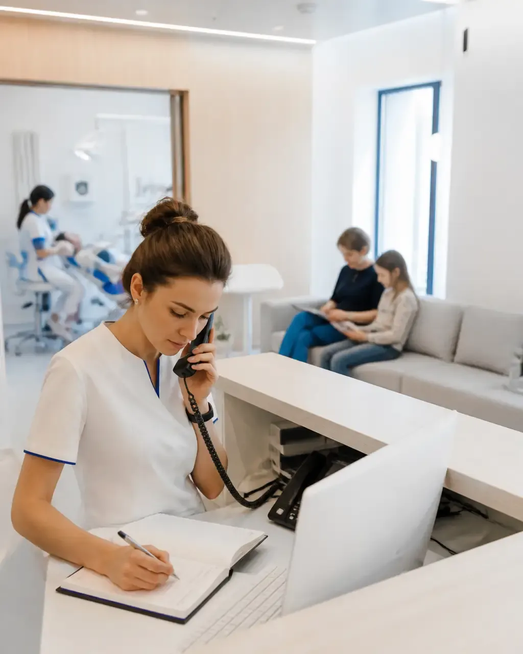 The clinic administrator schedules the patient's appointment by phone
