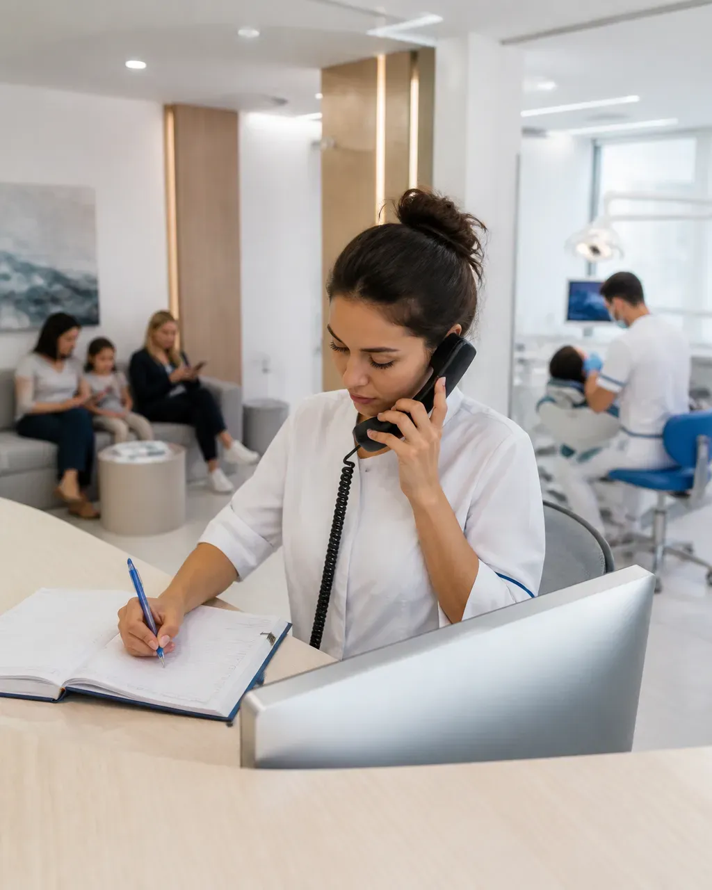 The clinic administrator schedules the patient's appointment by phone